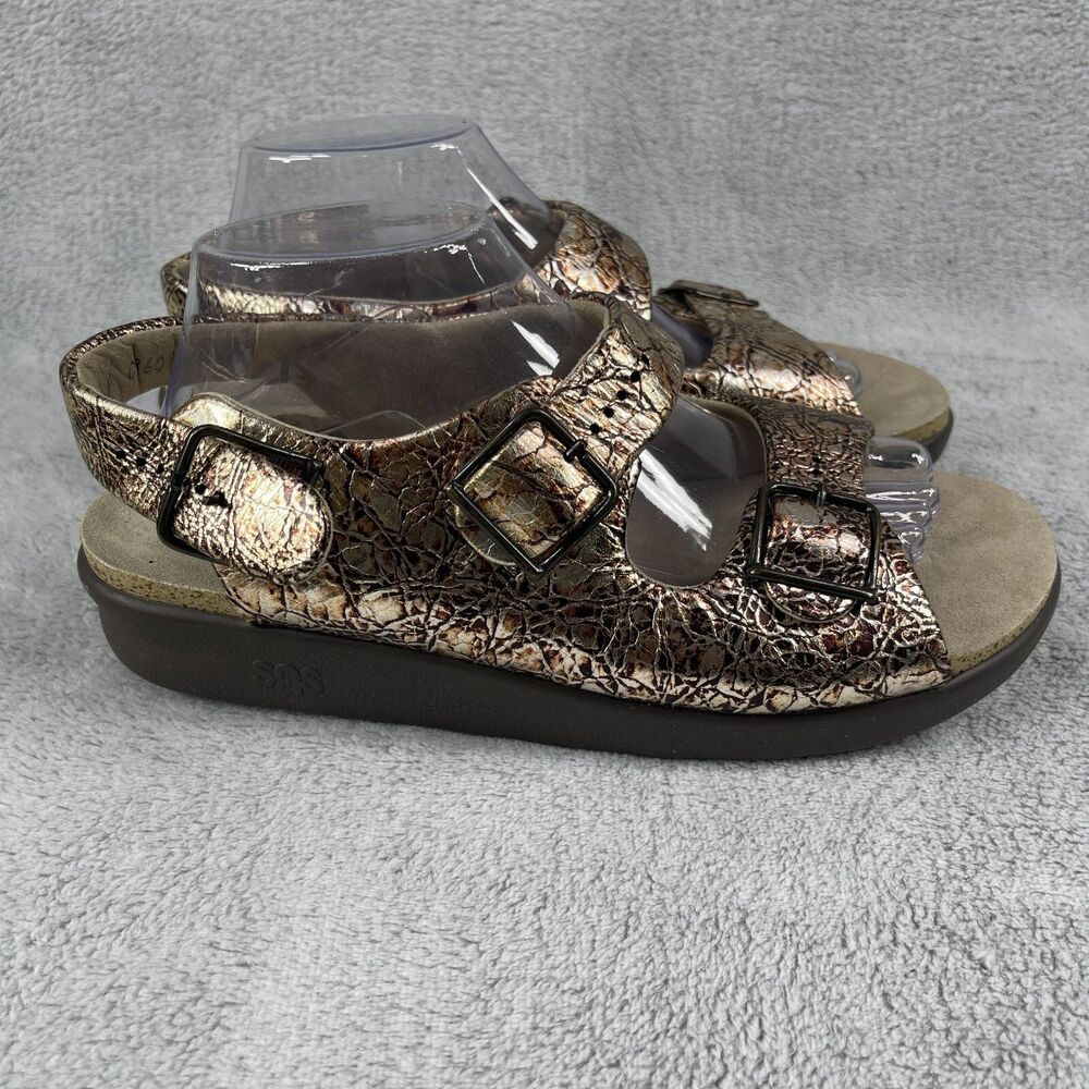 SAS Sandals Women 10 Bronze Ginger Metallic Crackle Comfort Slingback - Picture 4 of 9